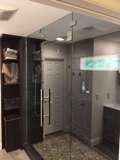 Custom In Line Shower with Fixed Transom installed in Durham NC